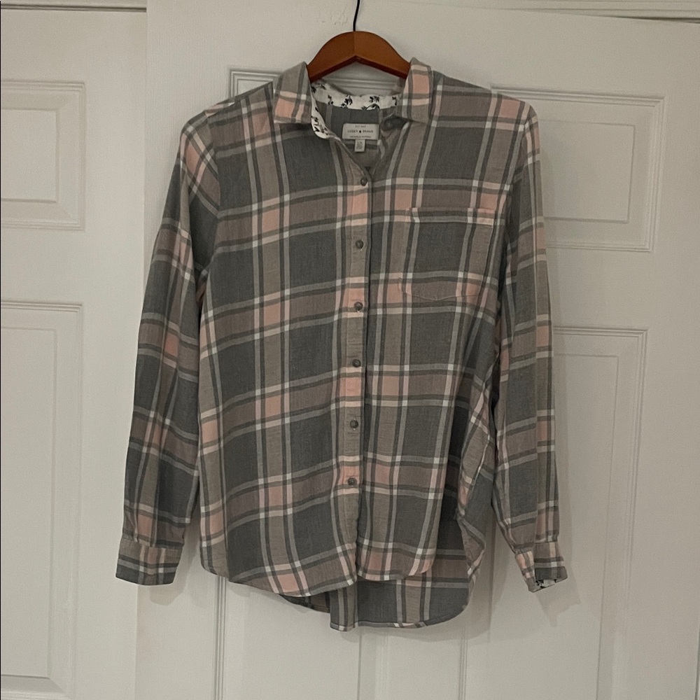 Lucky Brand Gray and Pink Plaid Shirt - Size Large